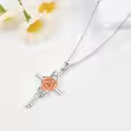 wholesale 925 Sterling Silver Floral Cross Pendant w/ Orange Carnation & White Lily Birthstone Necklaces Wholesale for Women-0-3