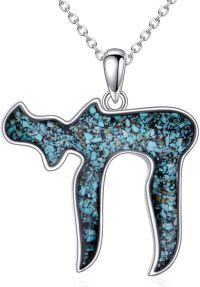 wholesale 925 Sterling Silver Natural Turquoise Tooth Shaped Good Luck Charm Pendant Necklaces for Women Girls Gifts Fine Jewelry Accessories 45cm Chain Length-Chai