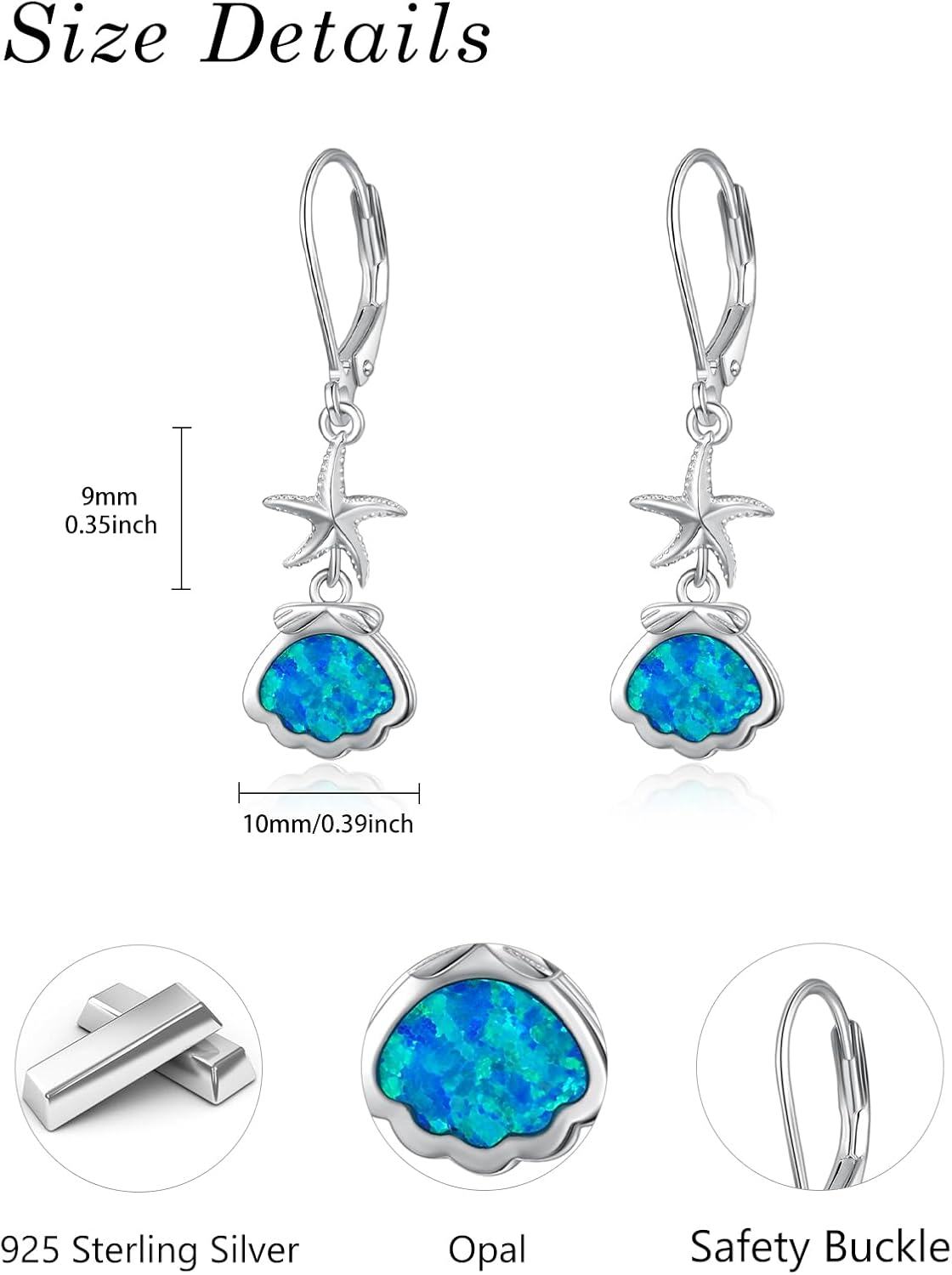 Sterling Silver Opal Starfish Turtle Earrings Ocean Jewelry for Women-0-4