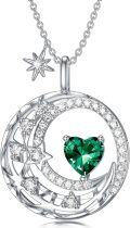 wholesale 925 Sterling Silver Moon & Star Pendant Green Heart Gemstone Necklace s for Her-0-0