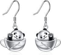 wholesale 925 Sterling Silver Teacup Panda Dangle Earrings for Women Girls Gifts-panda