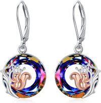 wholesale 925 Sterling Silver Colorful Crystal Squirrel Tree of Life Dangle Earrings for Women-Squirrel Earrings #2