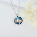 wholesale 925 Sterling Silver Blue Crystal Rose Flower Sisters Circle Pendant Necklace-0-4