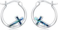 wholesale 925 Sterling Silver Abalone Shell Cross Hoop Earrings for Women and Girls-Silver-Abalone 2