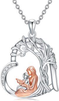 wholesale 925 Sterling Silver Moon & Mother Child Pendant Necklace for Women-Family-Reading