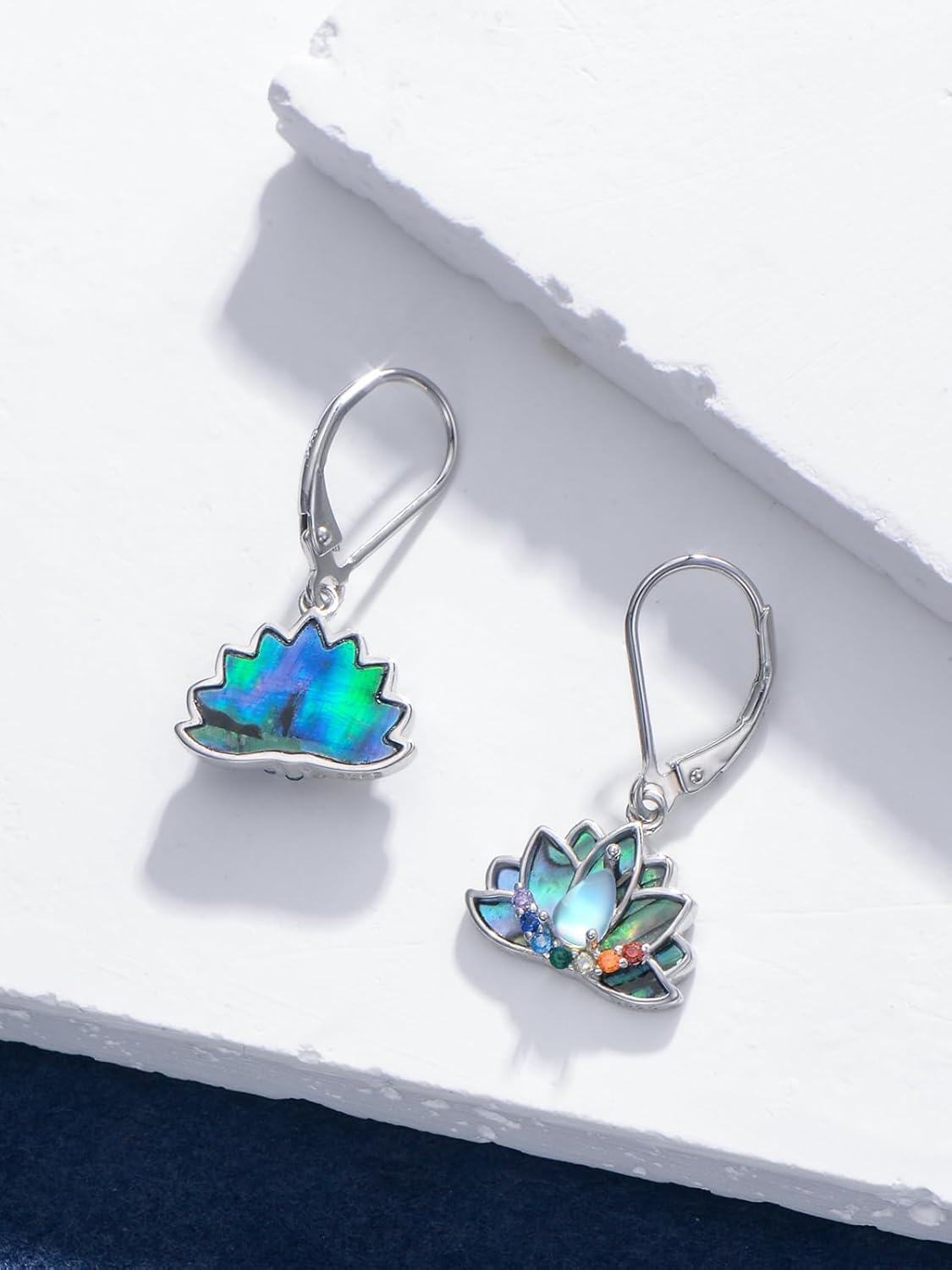  Sterling Silver Abalone Shell Moonstone Hummingbird Butterfly Lotus Dangle Earrings for Women -0-4