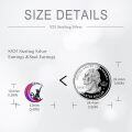 wholesale 925 Sterling Silver Black Cat on Crescent Moon Stud Earrings with Stars and Purple Glitter-0-2