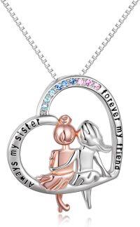 wholesale Sterling Silver Heart Necklace Sisters Gift for Friendship Birthday Christmas-Always My Sister, Forever My Friend