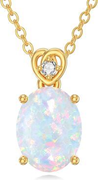 wholesale 14K Gold Diamond (I2 I3) 2Ct Oval Birthstone Necklace for Women Mom-Created Opal