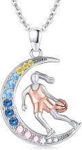 wholesale 925 Sterling Silver Moon Pendant with Dancer and Ball Necklace for Women Sport Gift-0-0
