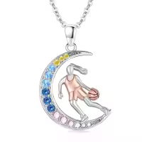 wholesale 925 Sterling Silver Moon Pendant with Dancer and Ball Necklaces Wholesale for Women Sport Gift-Basketball