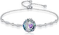wholesale 925 Sterling Silver Austrian Crystal Tree of Life Birthstone Bracelet for Women-02-Feb-Amethyst