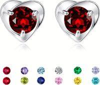 wholesale 925 Sterling Silver Heart Birthstone Stud Earrings Jewelry for Women-07-July