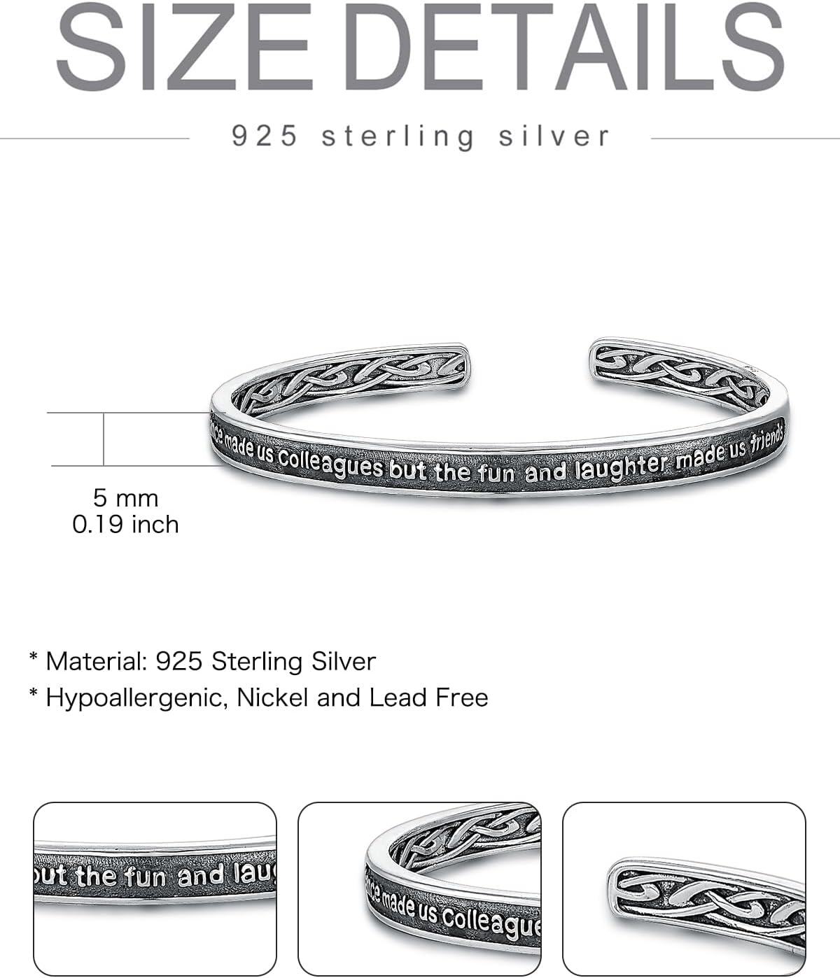 925 Sterling Silver Celtic Knot Engraved Message Bangle Bracelet Friendship Gifts for Women Men-0-3