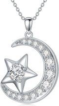 wholesale 925 Sterling Silver Moissanite Crescent & Star Pendant Necklace for Women-0-0