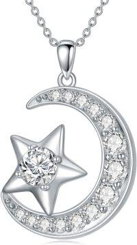 wholesale 925 Sterling Silver Moissanite Crescent & Star Pendant Necklace for Women-Crescent Moon