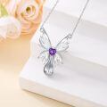 wholesale 925 Sterling Silver Angel Wings Heart Amethyst Cremation Urn Memorial Pendant Necklace-0-2