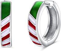 wholesale 925 Sterling Silver Italian Flag Colorful Striped Huggie Hoop Earrings for Women Girls 14mm Diameter-Christmas Hoop Earrings