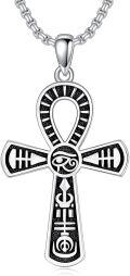 wholesale 925 Sterling Silver Black Enamel Egyptian Ankh Scarab Cross Pendant Necklace for Women and Men-0-0