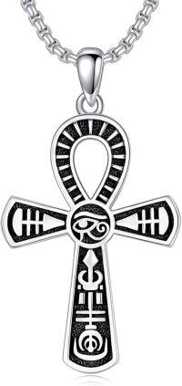 wholesale 925 Sterling Silver Black Enamel Egyptian Ankh Scarab Cross Pendant Necklace for Women and Men-Ankh Cross