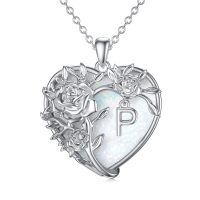 TOUPOP Sterling Silver Pendant Necklace with Stone & Initial Letter-undefined