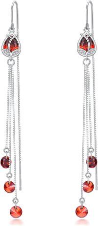 wholesale 925 Sterling Silver Red Crystal Drop Dangle Threader Earrings w/Flower & Butterfly Charm-Flower E
