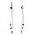 wholesale 925 Sterling Silver Red Crystal Drop Dangle Threader Earrings w/Flower & Butterfly Charm-0-0