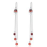 wholesale 925 Sterling Silver Red Crystal Drop Dangle Threader Earrings w/Flower & Butterfly Charm-Flower E