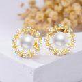 wholesale Gold 925 Sterling Silver Cubic Zirconia and White Pearl Stud Earrings for Women-0-1