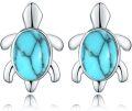wholesale 925 Sterling Silver Turquoise Sea Turtle Stud Earrings - Hawaiian Ocean Jewelry for Women-0-0