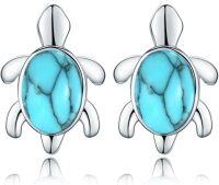 wholesale 925 Sterling Silver Turquoise Sea Turtle Stud Earrings - Hawaiian Ocean Jewelry for Women-Turquoise
