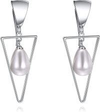 wholesale 925 Sterling Silver Triangle Teardrop Pearl Leverback Earrings-Pearl Triangle
