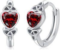 wholesale 925 Sterling Silver Red Crystal Celtic Knot Heart Huggie Hoop Earrings for Women-0964C