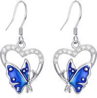wholesale 925 Sterling Silver Cubic Zirconia Butterfly Heart Drop Earrings for Women-B001-Heart Butterfly