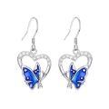 wholesale 925 Sterling Silver Blue Butterfly Heart Cubic Zirconia Drop Earrings For Women-0-0