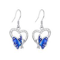 wholesale 925 Sterling Silver Blue Butterfly Heart Cubic Zirconia Drop Earrings For Women-B001-Heart Butterfly