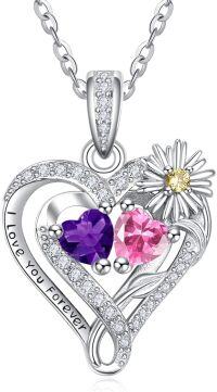 wholesale  Sterling Silver Daisy Heart Birthstone Necklace for Women -02-10-Feb-Oct