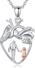 wholesale 925 Sterling Silver Anatomical Heart with Family Figures Pendant Necklace-0-0