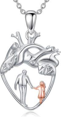 wholesale 925 Sterling Silver Anatomical Heart with Family Figures Pendant Necklace-Father Daughter