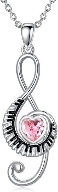 wholesale Sterling Silver Birthstone Music Necklace Piano Note Treble Clef Pendant-10-October