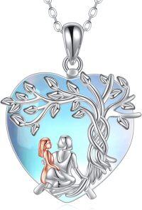 wholesale 925 Sterling Silver Tree of Life Mother Daughter Necklace with Blue Stone and Heart Pendant for Mom Gifts-Mom tree of life necklace