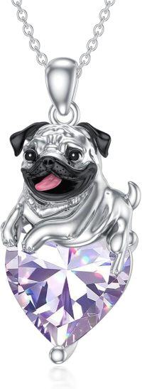 wholesale 925 Sterling Silver with June Light Violet Birthstone Pug Pendant Necklace - Adjustable 18-20in Chain, Hypoallergenic Dog Jewelry Gift for Women-06-Light Violet