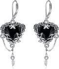 wholesale 925 Sterling Silver Gothic Black Heart Rose Feather Drop Earrings for Women-0-0