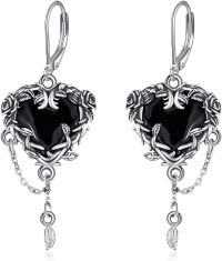 wholesale 925 Sterling Silver Gothic Black Heart Rose Feather Drop Earrings for Women-A-Witches Heart-1