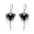 wholesale 925 Sterling Silver Gothic Black Heart Rose Drop Earrings With Feather Chain Dangle-0-0
