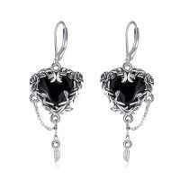 wholesale 925 Sterling Silver Rose Heart Earrings With Black Stones-A-Witches Heart-1