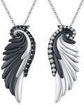 wholesale 925 Sterling Silver Winged Angel Pendant Necklace with Black and White Elements - Gift for Her-0-0