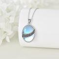 wholesale 925 Sterling Silver Blue Moonstone Vintage Filigree Oval Pendant Necklace -0-2