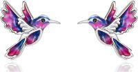 wholesale 925 Sterling Silver Enamel Hummingbird Stud Earrings - Colorful Bird Gifts for Her-Silver