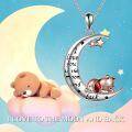 wholesale 925 Sterling Silver I Love You to the Moon and Back Bear Necklace with Red Crystal Stone Jewelry-0-4
